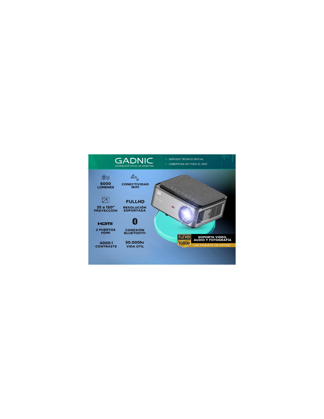 Proyector Gadnic Proj042w 6000lm Wifi Android Bluetooth Filtro Hepa Hdmi X  2 Usb X 2